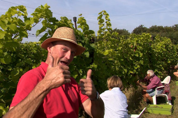 Een blije wijnboer. Foto: Omroep Gelderland