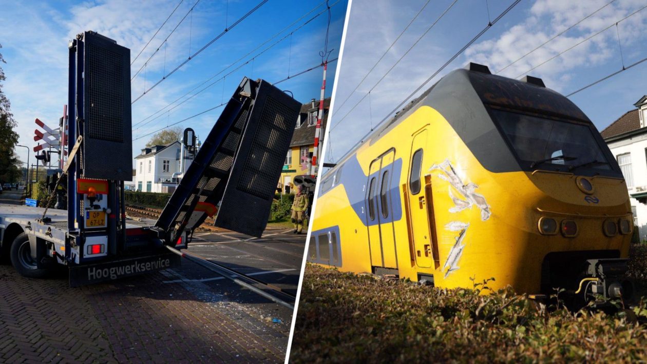 Vrachtwagen en trein botsen