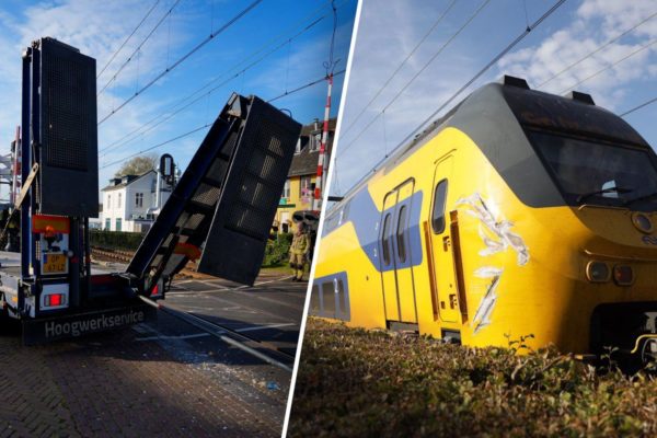 Vrachtwagen en trein botsen