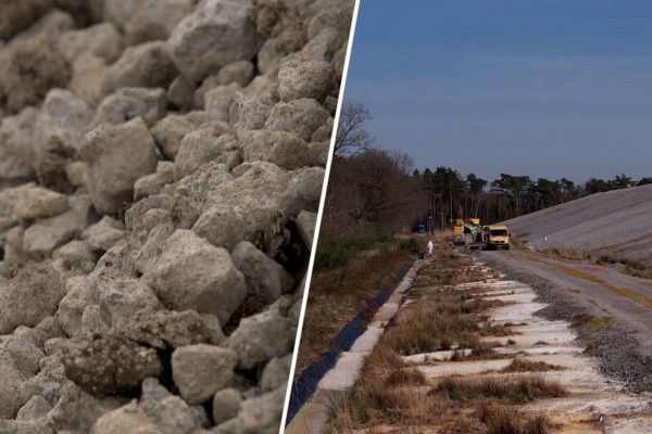 Links: staalslakken / rechts: vervuild water sijpelt de grond in (foto uit 2022). Foto: Omroep Gelderland