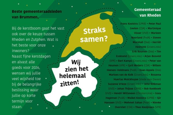 Kerstkaart van gemeente Rheden aan gemeente Brummen Foto: Gemeente Rheden