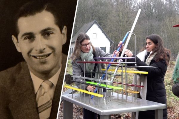 Kleinkinderen van Nathan Wijnperle onthullen het monument bij de spoorlijn in Dieren Foto: Omroep Gelderland (inzet familie Wijnperle)