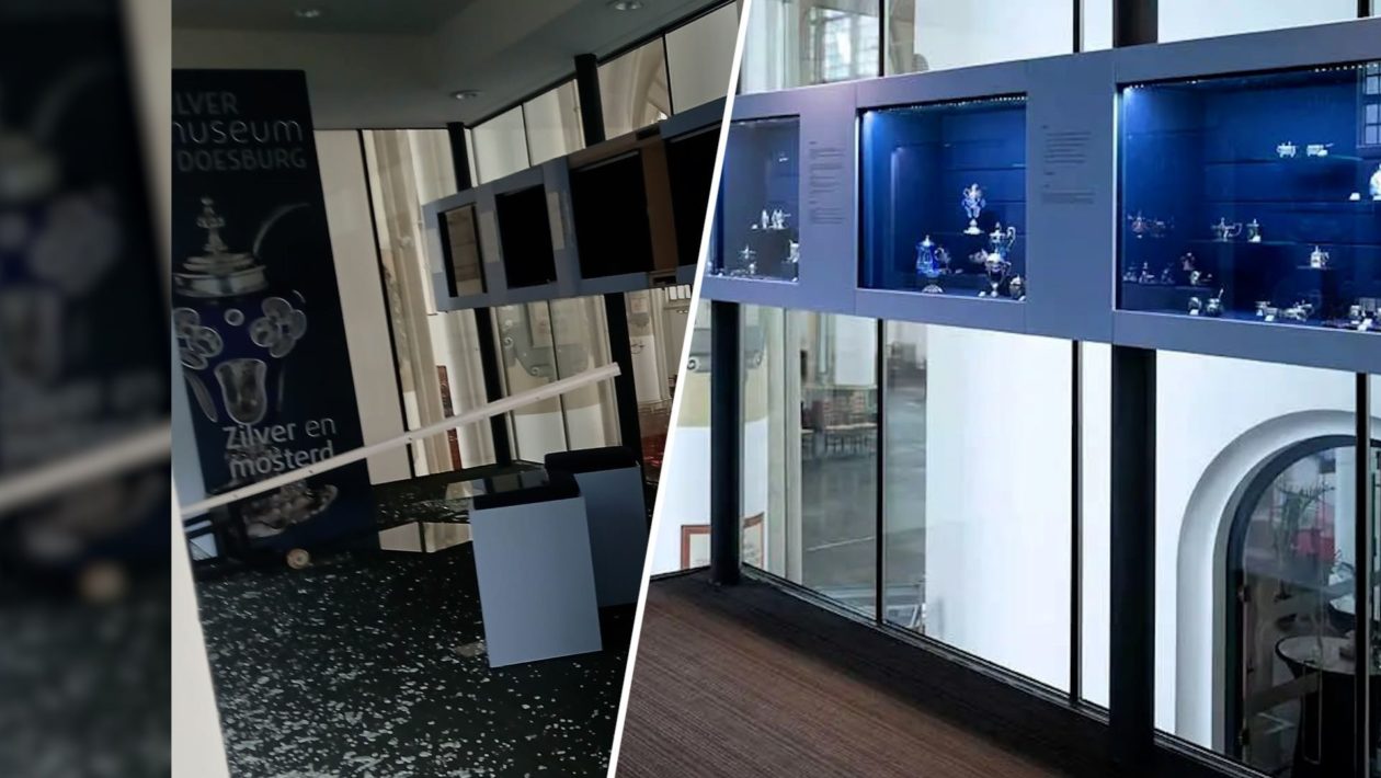 Het Zilvermuseum na en voor de diefstal. Foto: Zilvermuseum