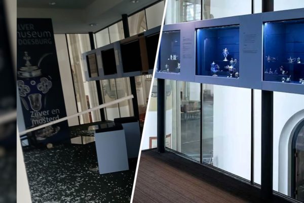 Het Zilvermuseum na en voor de diefstal. Foto: Zilvermuseum