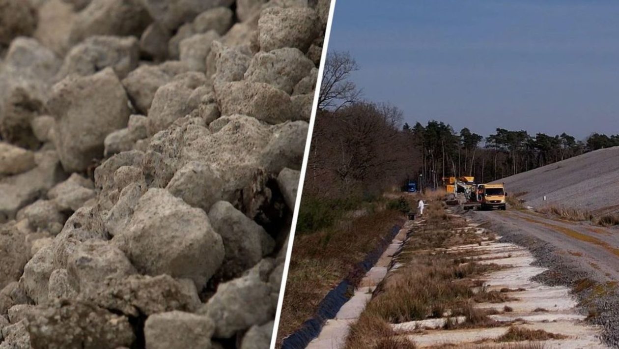 Links: staalslakken / rechts: vervuild water sijpelt de grond in (foto uit 2022). Foto: Archief Omroep Gelderland