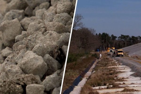 Links: staalslakken / rechts: vervuild water sijpelt de grond in (foto uit 2022). Foto: Archief Omroep Gelderland