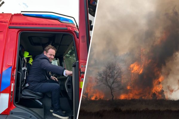 Minister David van Weel bij de natuurbrandoefening. Foto: Omroep Gelderland