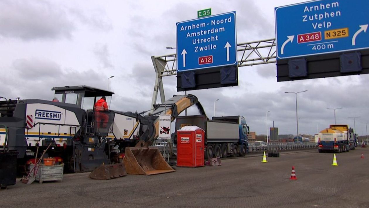 Werkzaamheden op de A12. Foto: Omroep Gelderland