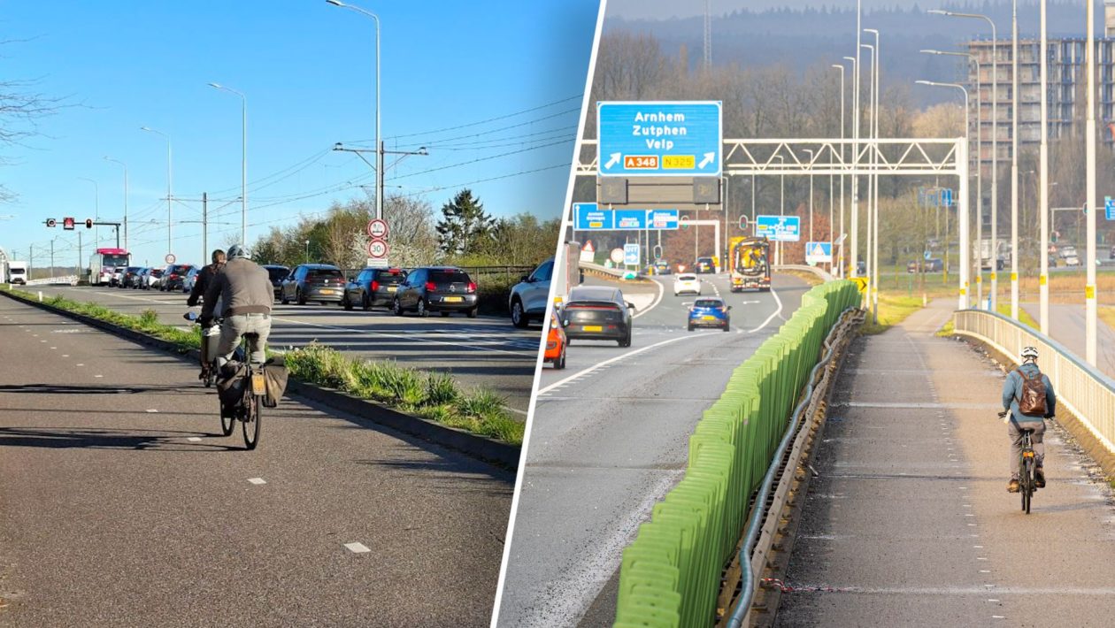 Automobilisten en fietsers kiezen voor een alternatieve route Foto: Omroep Gelderland / Rijkswaterstaat