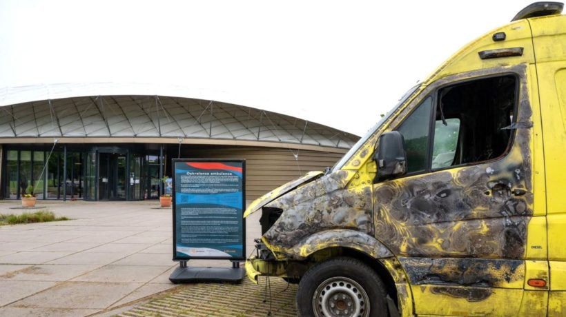 Ambulance kapotgeschoten door Russische drones Foto: Sanne van Buuren / Stichting Music for Ukraine