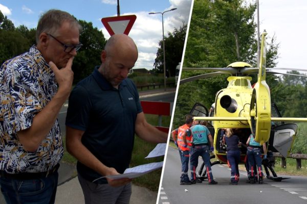 Theo Elijzen en Jeroen Engelsman van Tracé1Plus (links) en een traumahelikopter bij een van de ongevallen (rechts). Foto: Omroep Gelderland