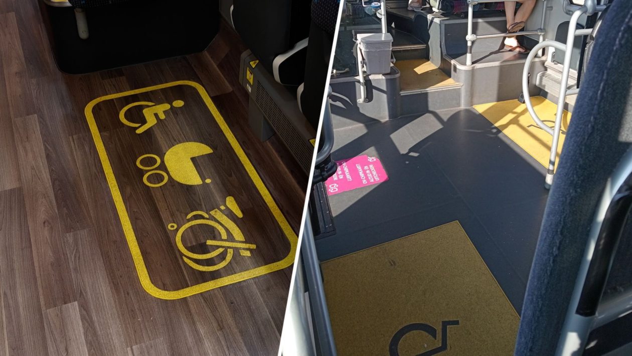 Links de nieuwe situatie met één vak voor rolstoelen