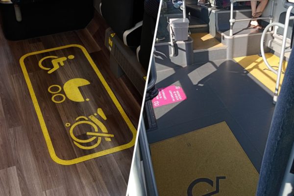 Links de nieuwe situatie met één vak voor rolstoelen
